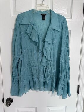 Sunny Taylor Woman Teal Embroidered Blouse